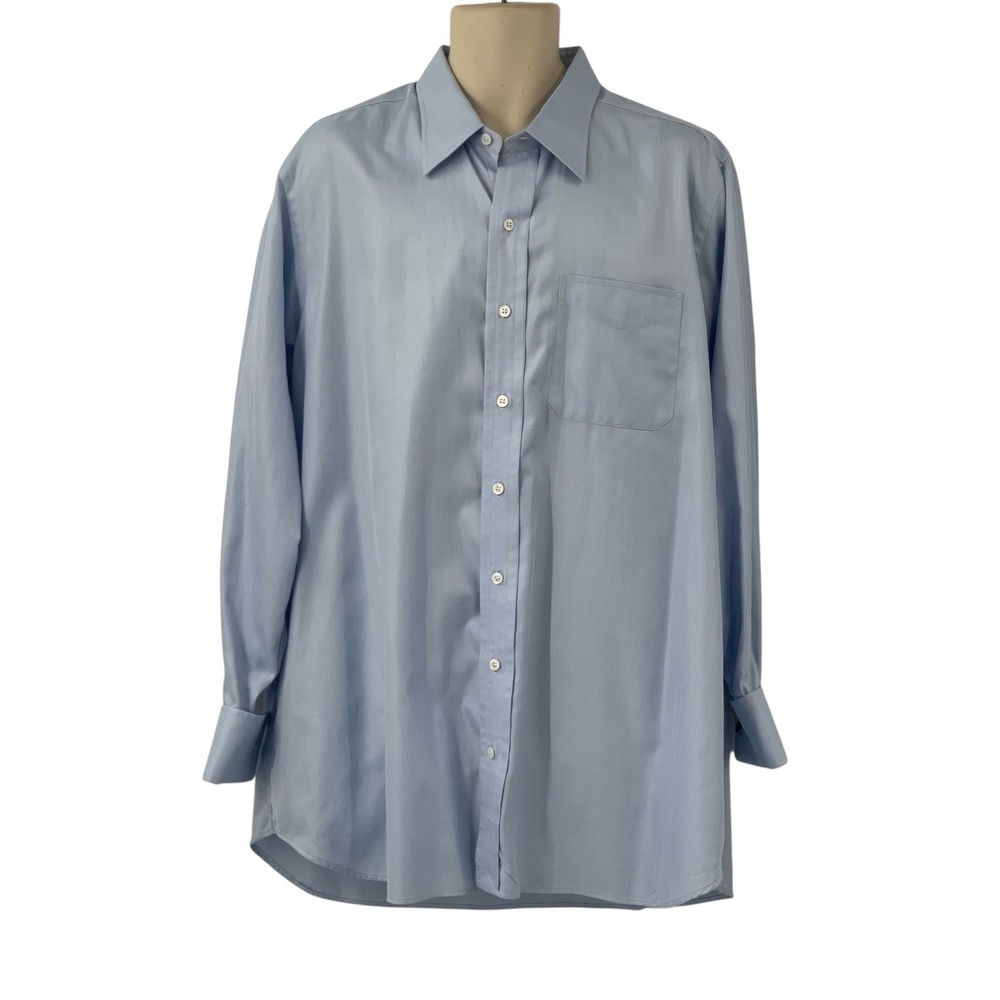 Hamilton Long Sleeve Button Down Blue Herringbone Dress Shirt French Cuff XL
